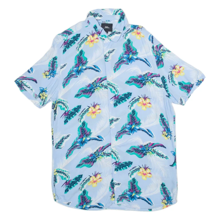 CLOCKHOUSE Mens Hawaiian Shirt Blue Floral L