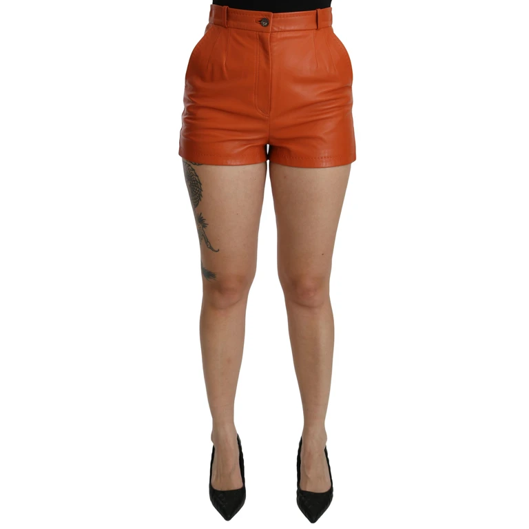 Dolce & Gabbana Orange Leather High Waist Hot Pants Shorts - Women