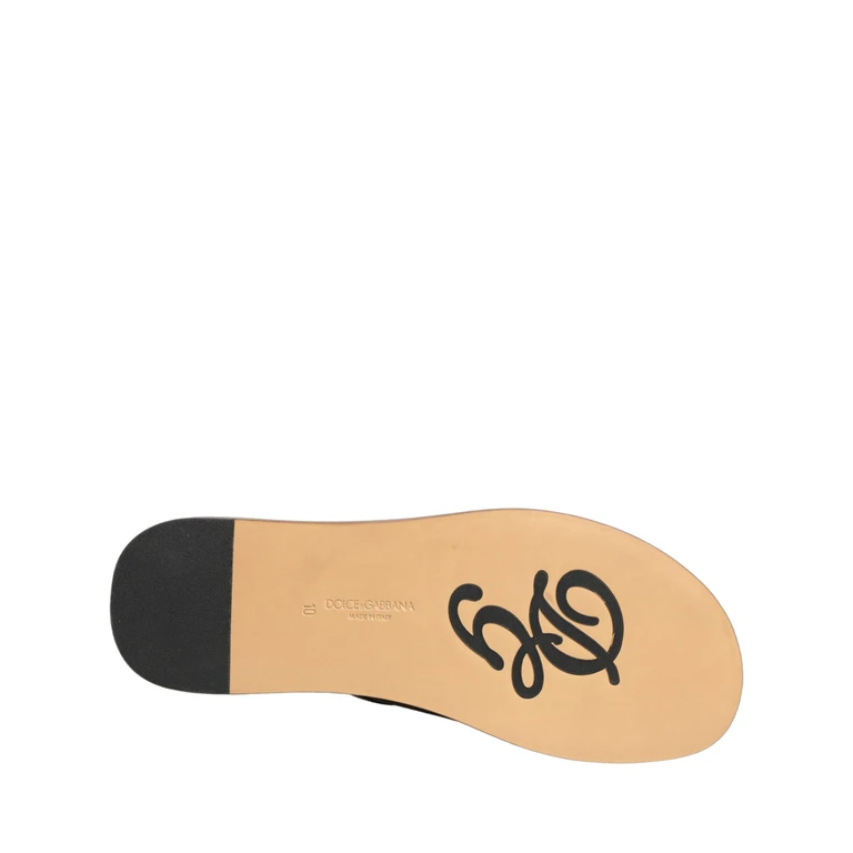 Dolce & Gabbana Brown Leather Slides Sandals Flats Men Shoes Black - Men