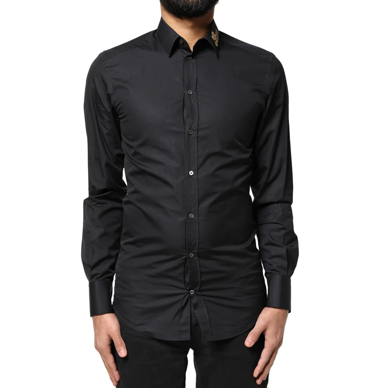 Black Love Embroidery Gold Formal Dress Shirt Cotton - Men