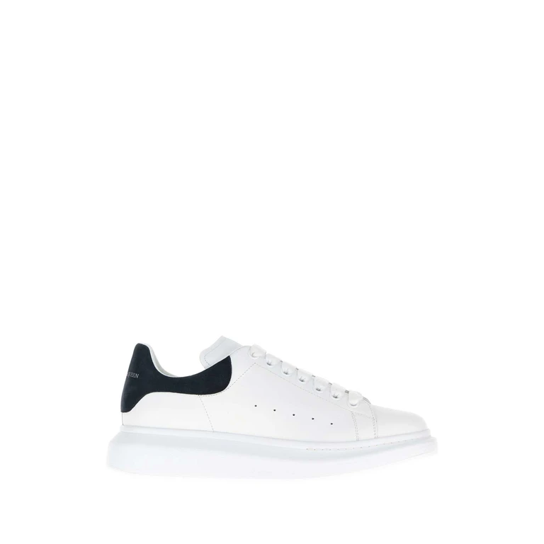Alexander McQueen White Leather Sneakers With Dark Blue Suede Heel Whitebluegrey - Men