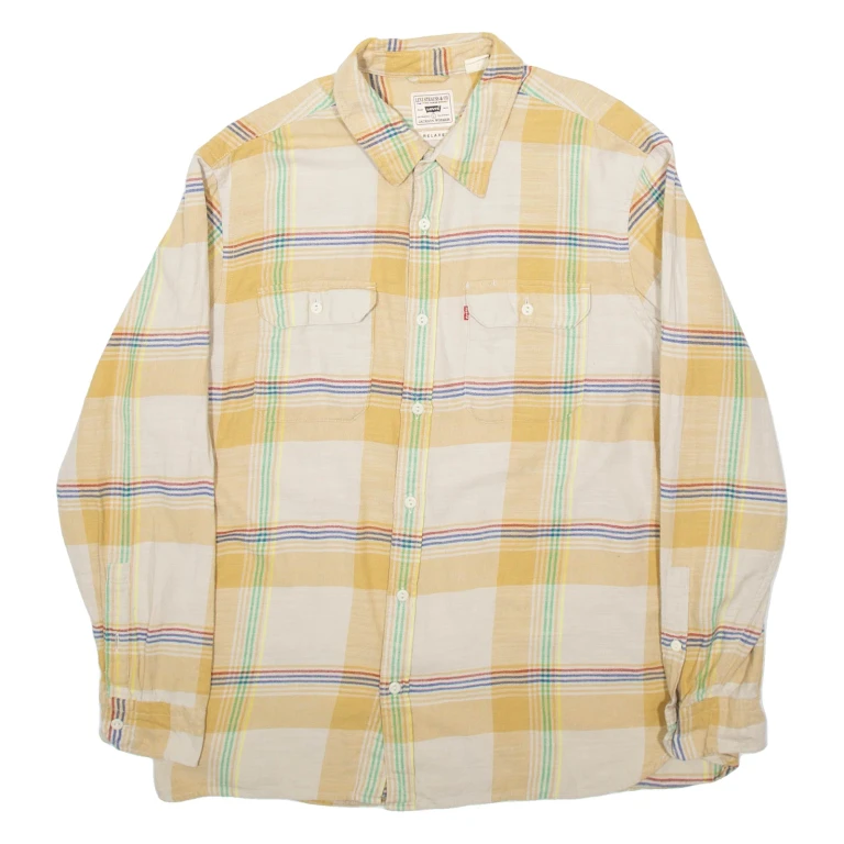 LEVI'S Mens Shirt Beige Check Long Sleeve L