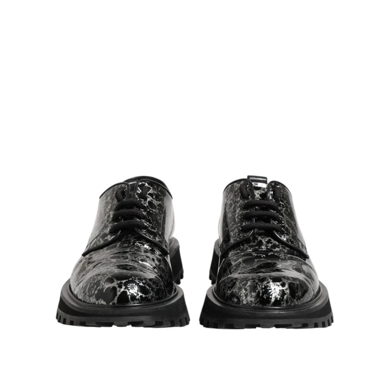 Dolce & Gabbana Black White Calfskin Chunky Derby Shoes Black/white Leather - Men