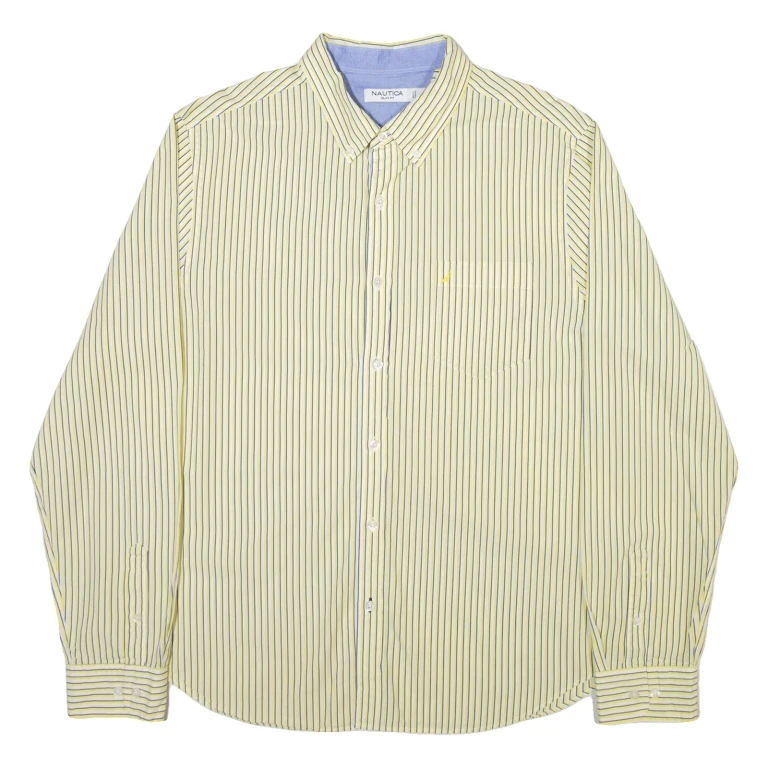 NAUTICA Slim Fit Mens Shirt Yellow Striped Long Sleeve XL