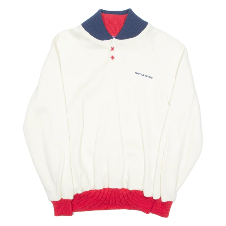 WONG Mens Sweatshirt Cream Button Neck M