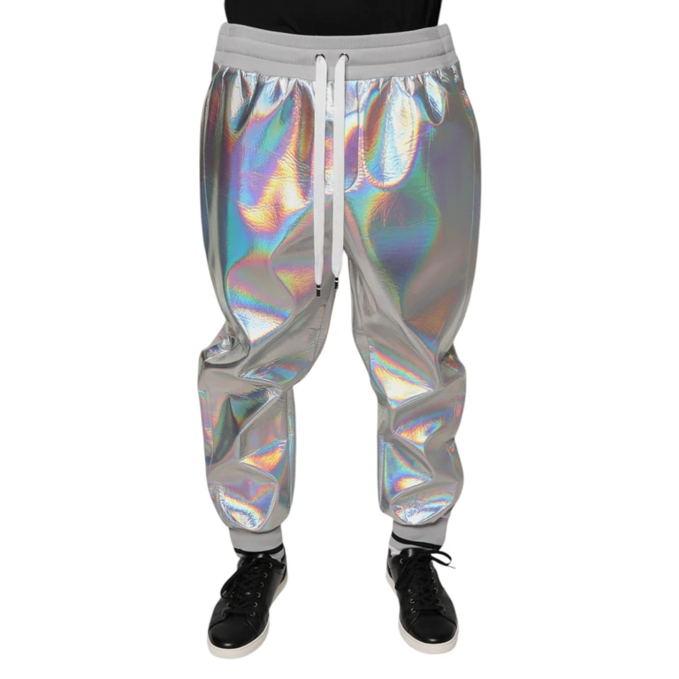 Dolce & Gabbana Silver Iridescent Men Jogger Sweatpants Pants Polyester - Men