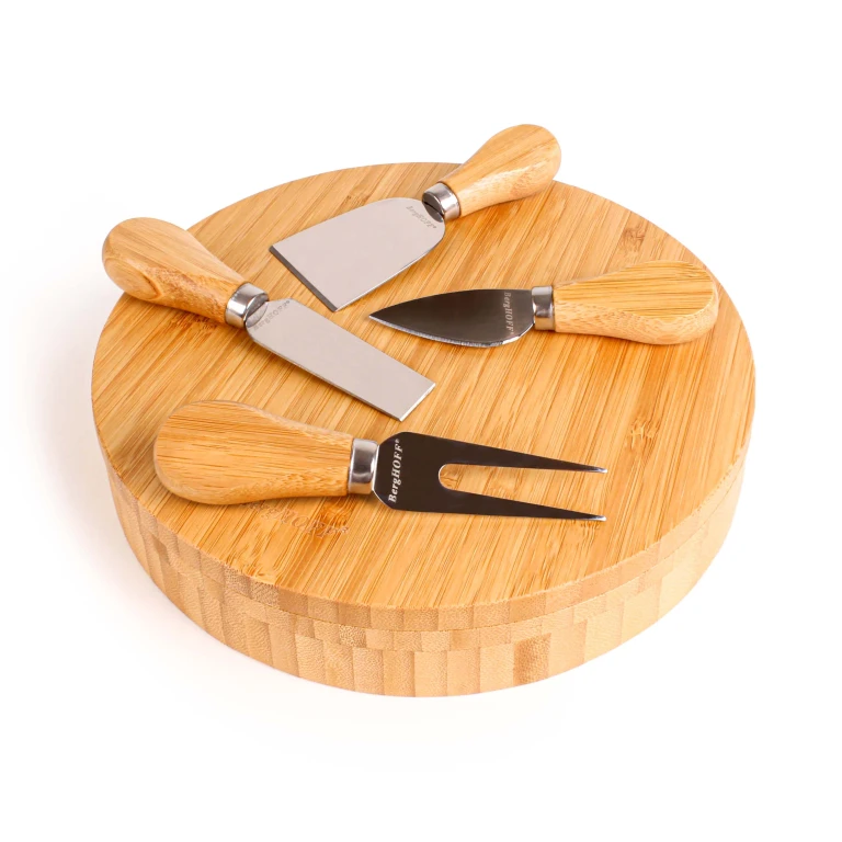 Stainless Steel 5pc Cheese Knives and Bamboo Round Board Set, 8.7x1.5"