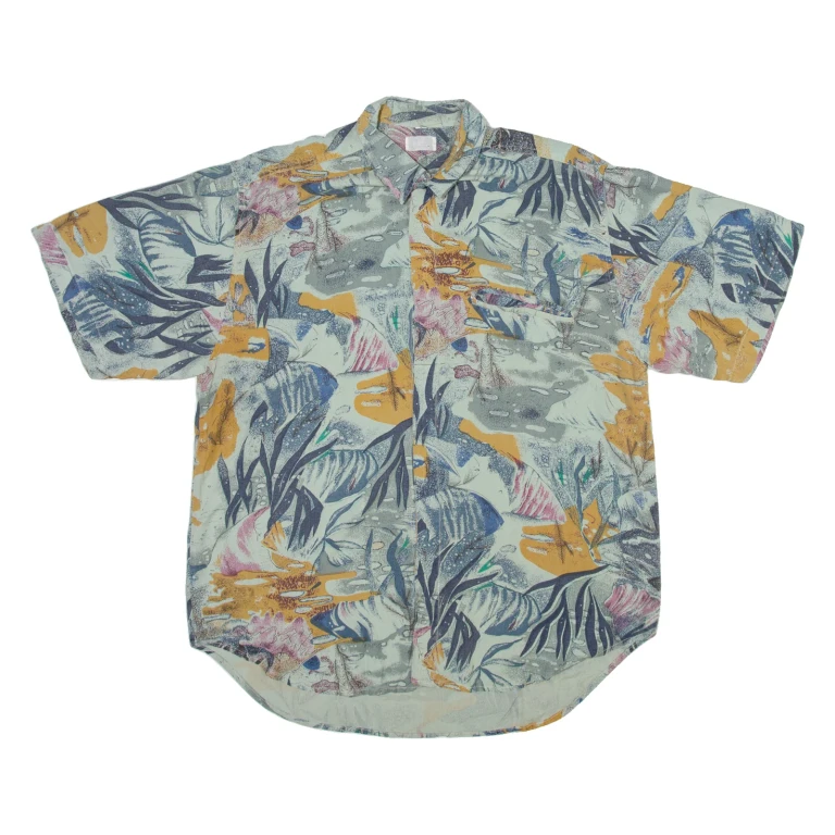 Mens Hawaiian Shirt Green Floral L