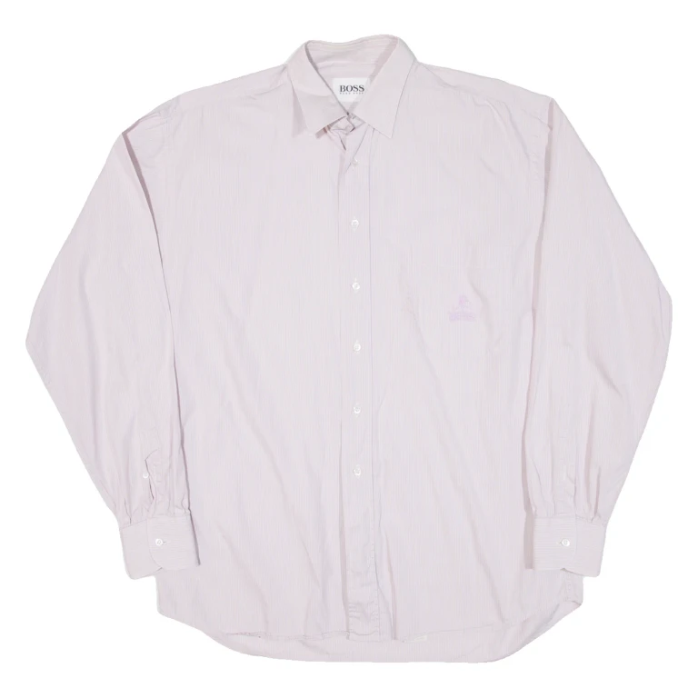 BOSS Mens Shirt Pink Striped Long Sleeve L