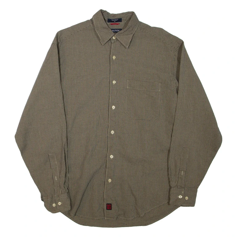 NAUTICA Mens Shirt Brown Check Long Sleeve M