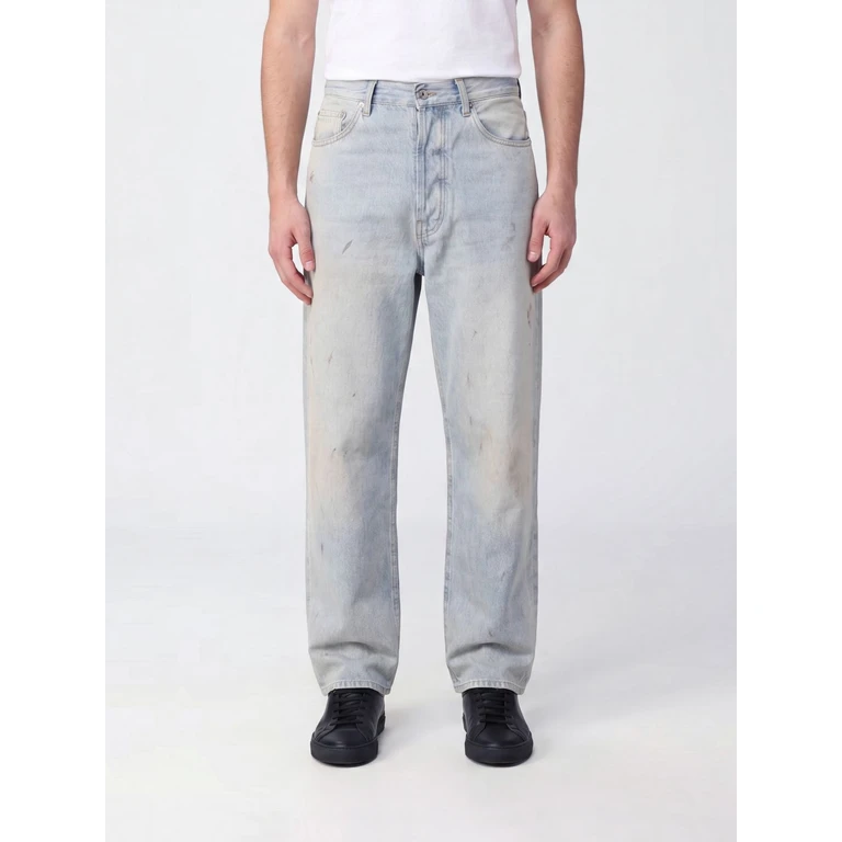 Wide Leg Cotton Denim Jeans with Distressed Effect and Mid-Rise Waist (AM326JE001001A)