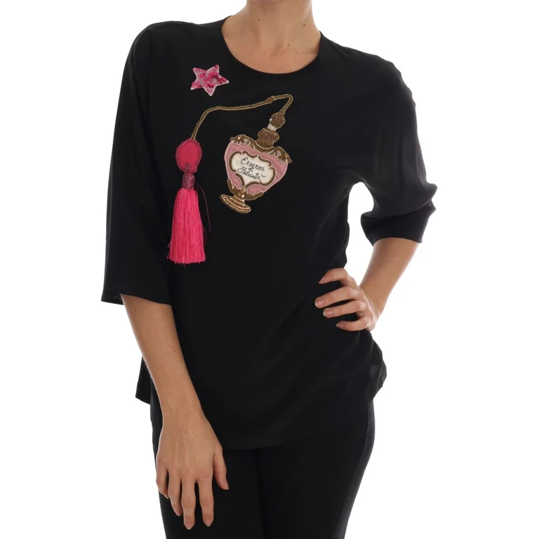 Dolce & Gabbana Black Silk Fairy Tale Top Crystal Blouse - Women