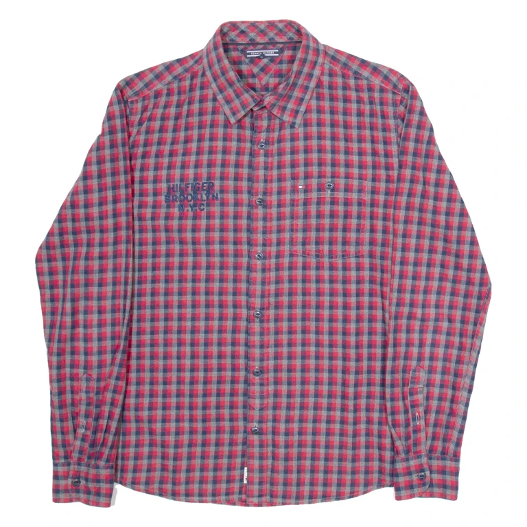 TOMMY HILFIGER Mens Shirt Red Check Long Sleeve S