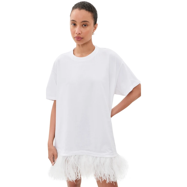 Marques'Almeida Ostrich Feather Hem T-Shirt Dress White M
