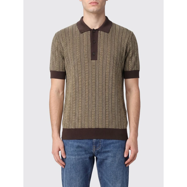 Striped Knit Polo in Wool and Viscose Blend with a Slim Fit (1457267936970647TBC)