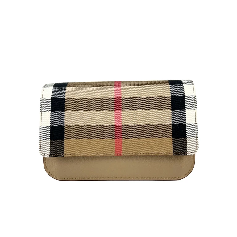 Burberry Small Leather Madison Crossbody Check Bag Gold Canvas - Women (BU86340855NY)