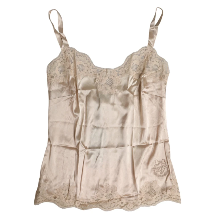 Dolce & Gabbana Beige Lace Silk Satin Tank Lingerie Underwear Cotton Elastane Nylon Clothing - Women