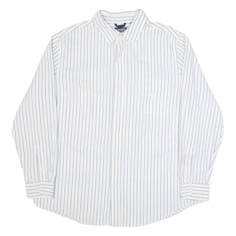 CHAPS Mens Shirt White Striped Long Sleeve XL