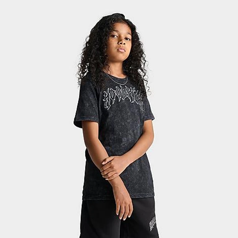 Hoodrich Big Kids Spectral Washed T-Shirt in Black Washed Size: Small
