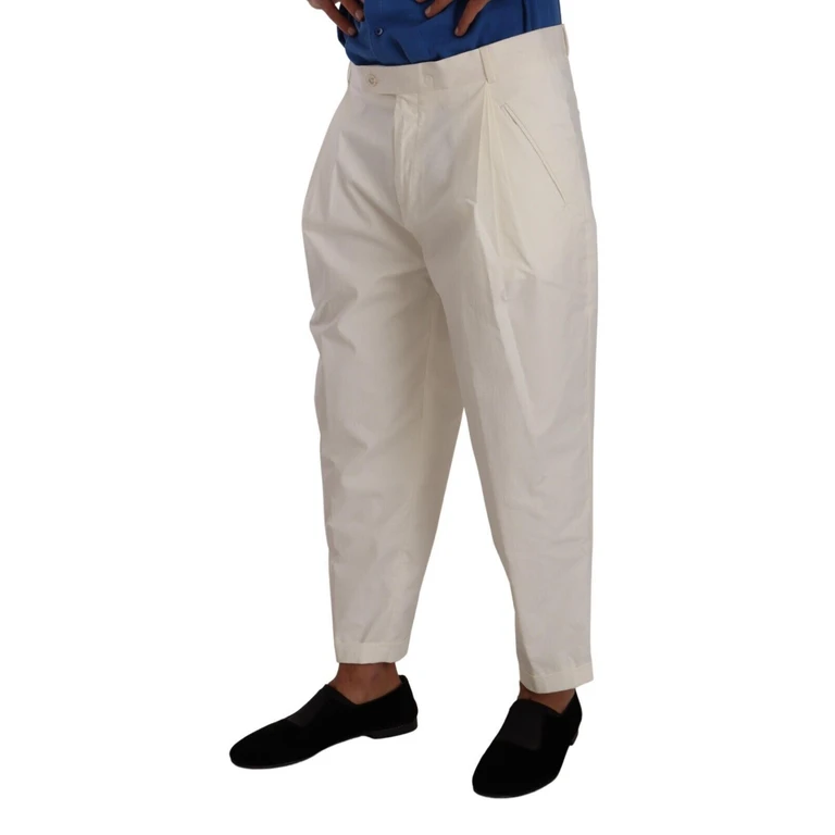 Dolce & Gabbana White Cotton Tapered Men Trouser Dress Pants Elastane - Men