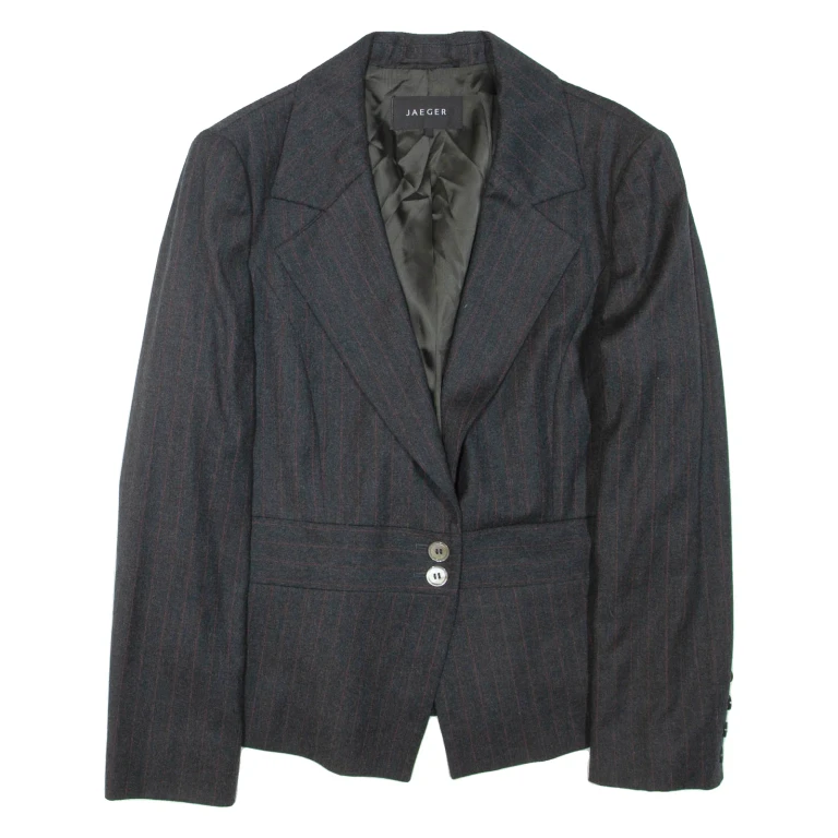 JAEGER Womens Blazer Jacket Grey Wool Striped M