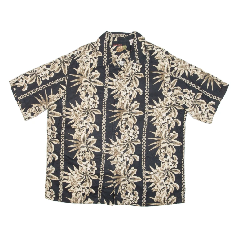 CARIBBEAN JOE Mens Hawaiian Shirt Black Floral L