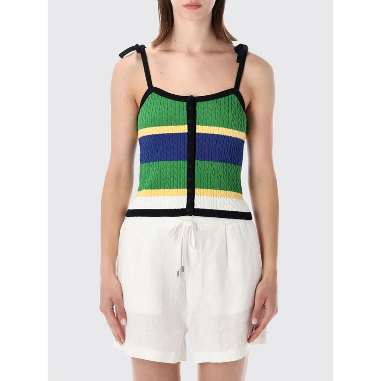 Striped Off-The-Shoulder Cropped Cotton Knit Top (211A12712001)