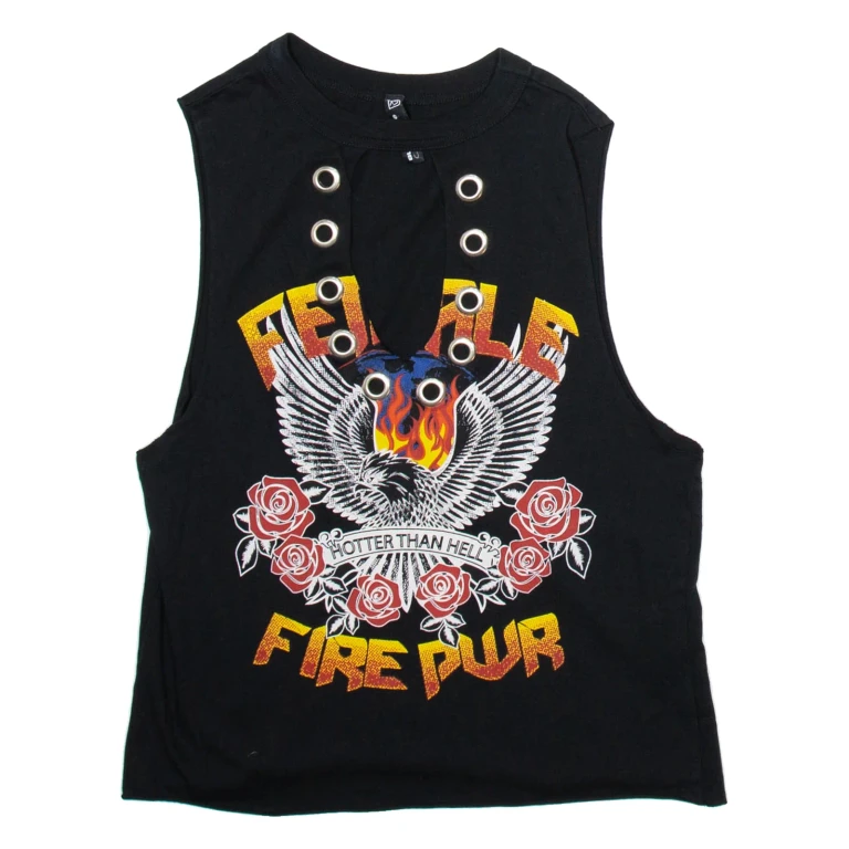 BLIND DATE Womens Printed Vest Black Sleeveless M
