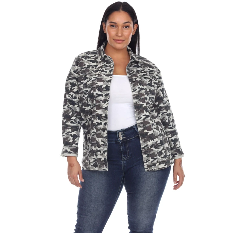 Women's Plus Size Camo Denim Jacket