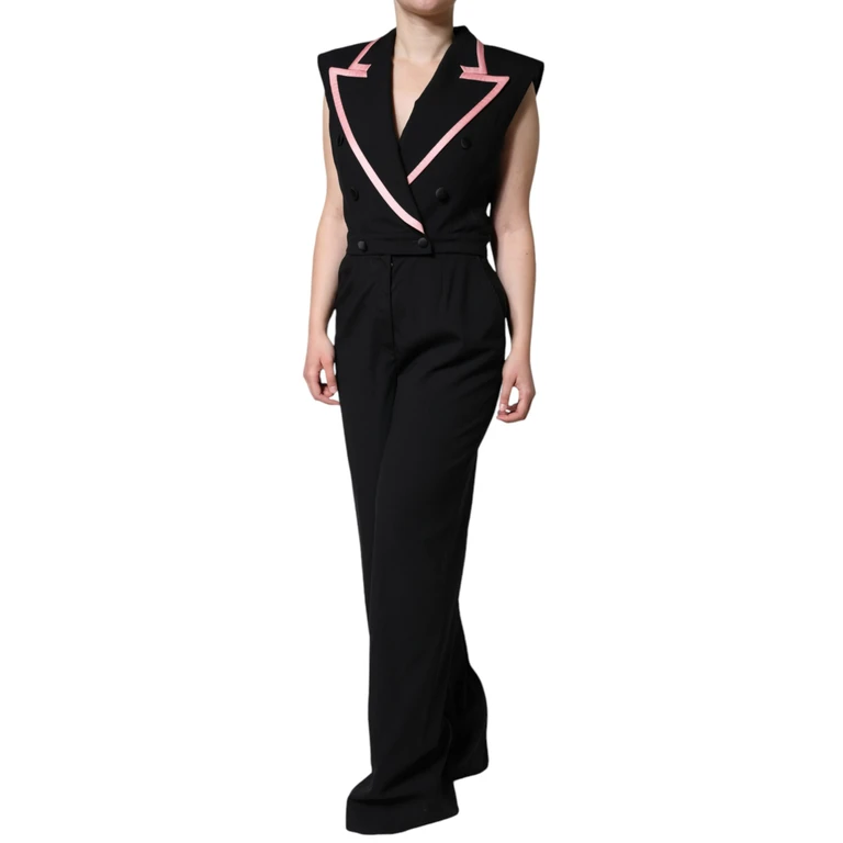 Black Wool Blend Sleeveless Jumpsuit Dress - Women