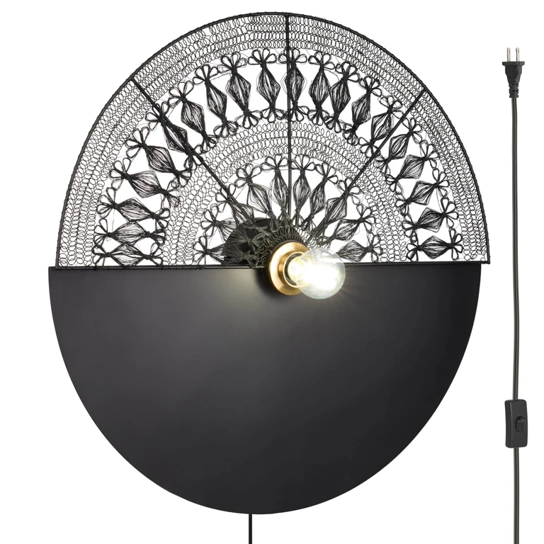 Modern Black Indoor Plug In Wall Sconce, Silver