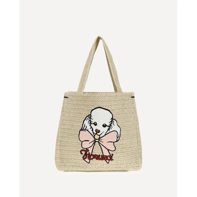 Bolsa tote de ráfia com poodle