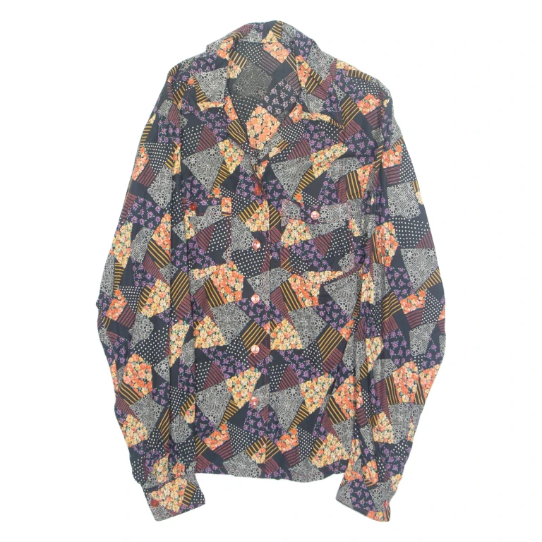 Womens Printed Shirt Black Collared Long Sleeve Floral M