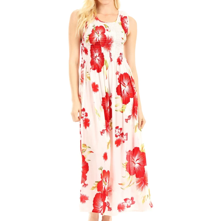 Sakkas Iyabo Women's Sleeveless Casual Summer Floral Print Dress Maxi Long Stretch