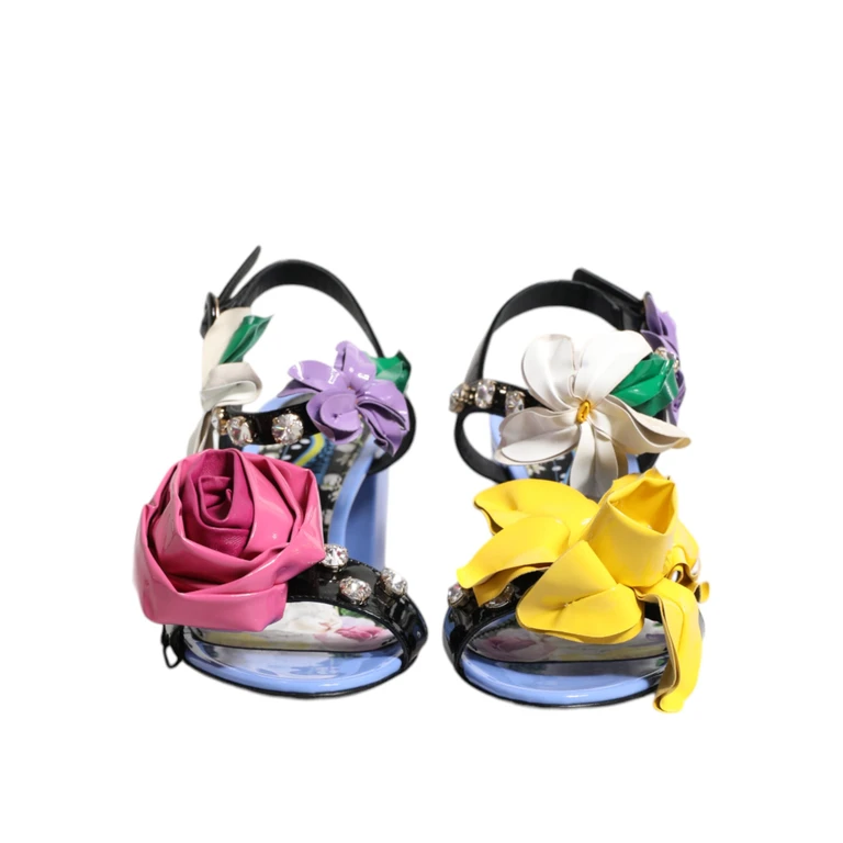 Dolce & Gabbana Multicolor Floral Crystal Keira Sandals Shoes Lambskin Leather - Women