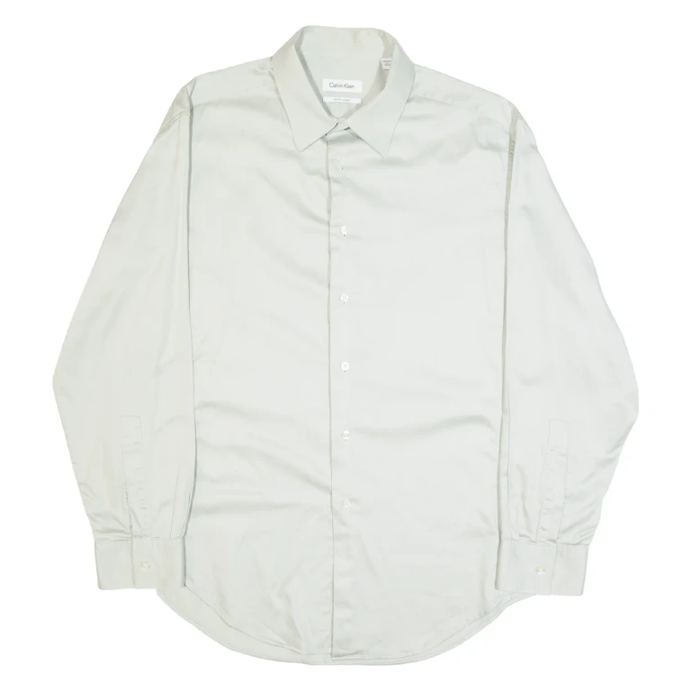 CALVIN KLEIN Slim Fit Stretch Mens Plain Shirt Grey Long Sleeve L