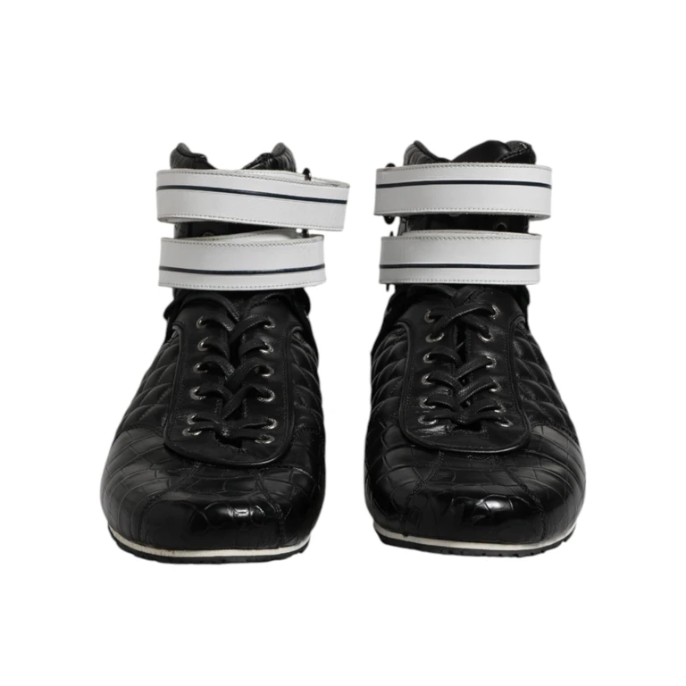Dolce & Gabbana Black Quilted Leather Lace Up Sneakers Shoes - Men