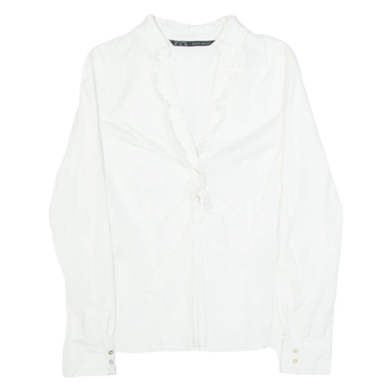 ZARA BASIC Womens Shirt White V-Neck Long Sleeve XS