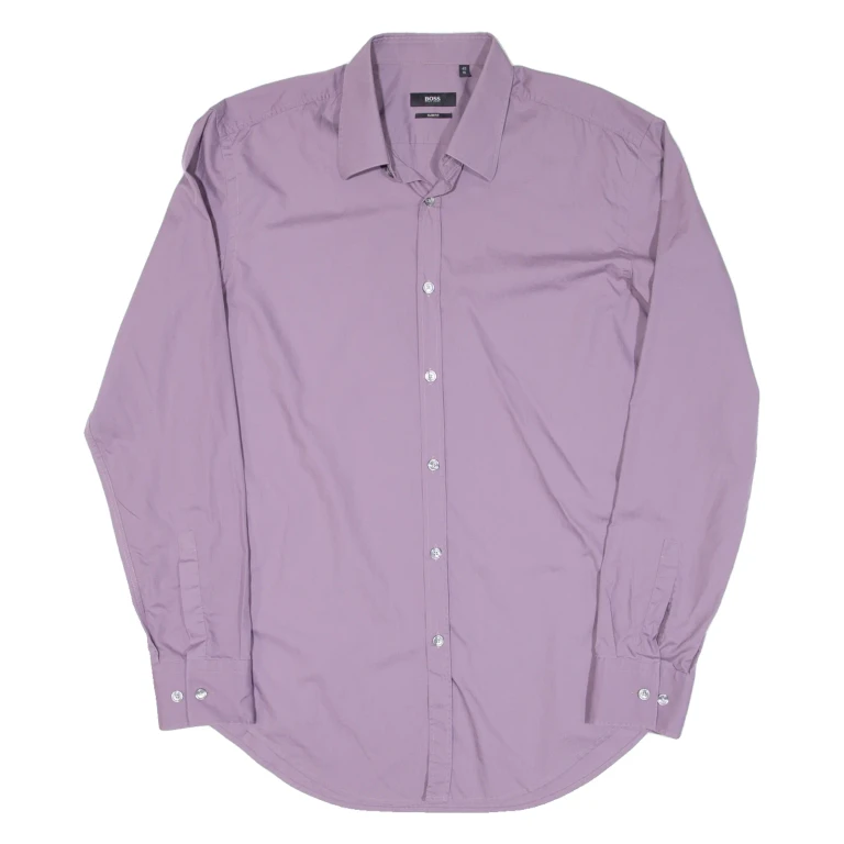BOSS Slim Fit Mens Plain Shirt Purple Long Sleeve L