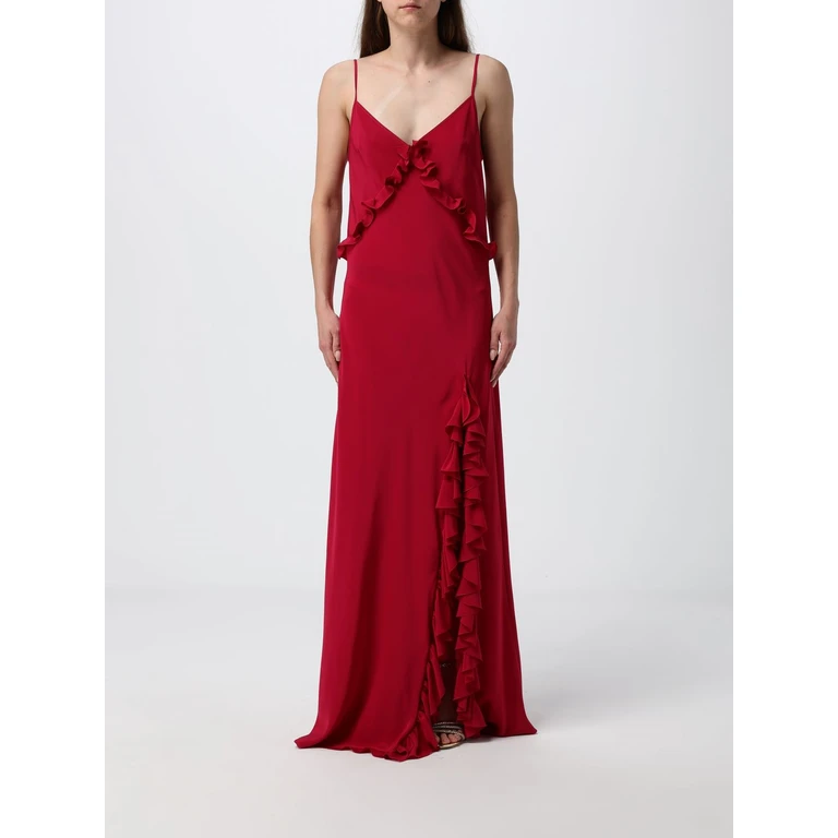 Ibisco Crêpe Maxi Gown with Ruffles and Front Slit (IBISCOLONGDRESSSILK)