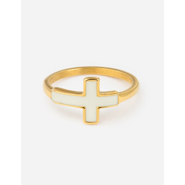 White Enamel Cross Ring