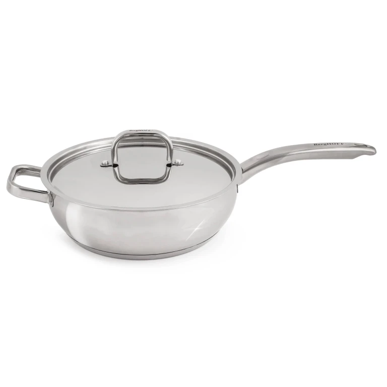 Belly Shape 18/10 Stainless Steel 9.5" Deep Skillet with SS Lid, 3.2qt.