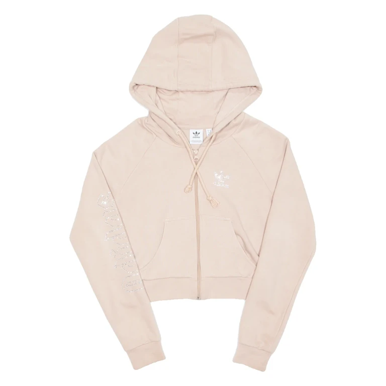 ADIDAS Cropped Womens Pink Hoodie Full Zip UK 6