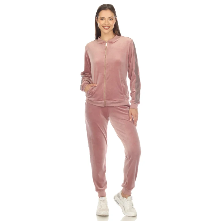 Women's 2-Piece Velour with Faux Leather Stripe