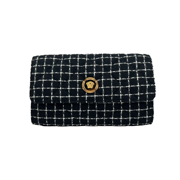 Versace Wallet On A Chain Fabric Black Crossbody Bag Gold - Women