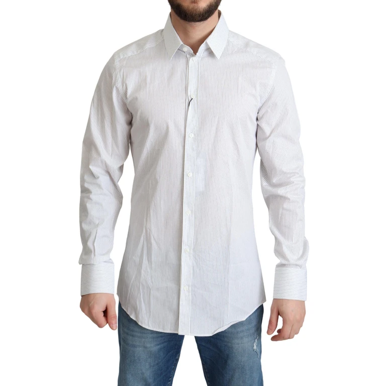 Dolce & Gabbana White Stripes Cotton Formal Dress Shirt - Men