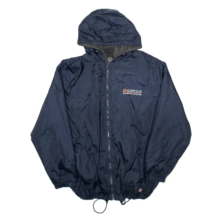 DICKIES University Of Maryland Mens Rain Jacket Blue Nylon Hooded XL