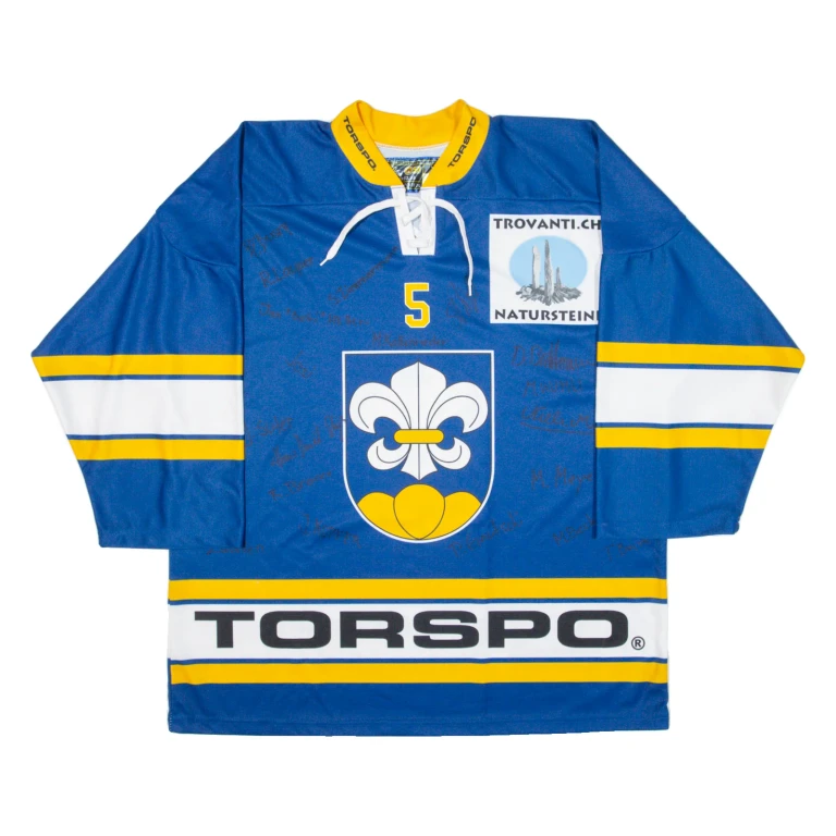Ice Hockey Signed Mens Jersey Blue 3/4 Sleeve V-Neck XL