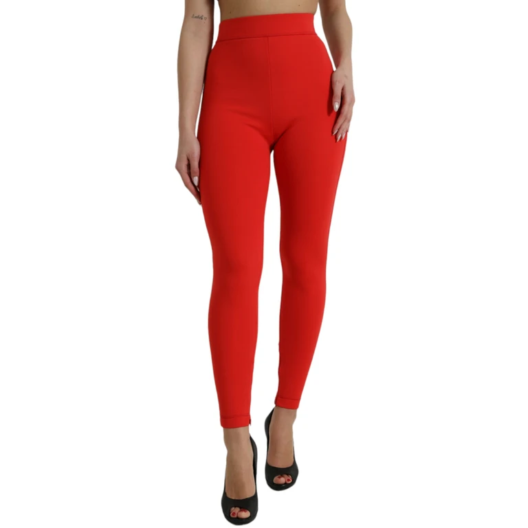 Dolce & Gabbana Red Nylon Stretch Slim Leggings Pants Elastane - Women