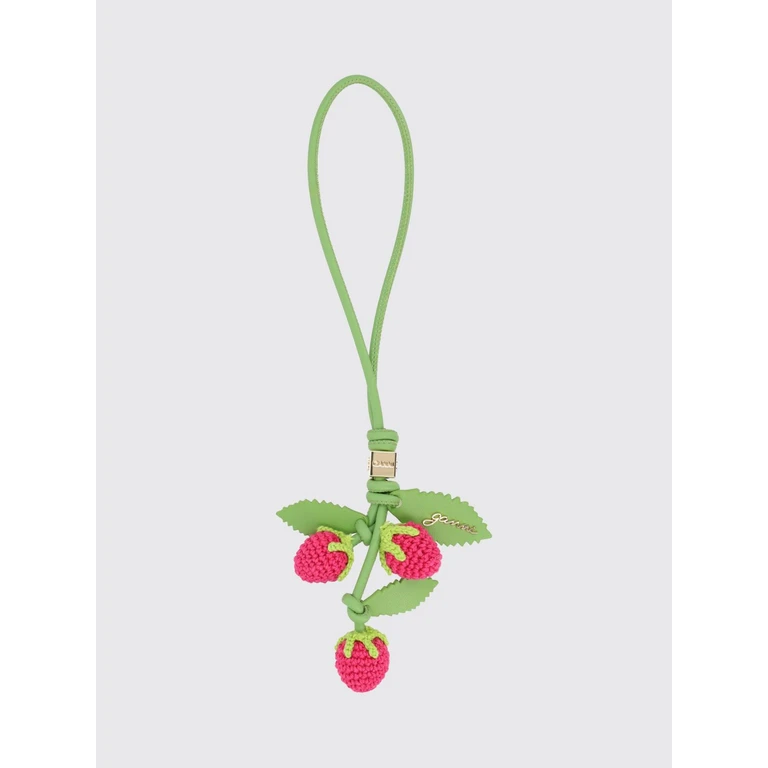 Strawberry Recycled Leather and Crochet Cotton Keychain with Engraved Logo (B3010283ZZS)